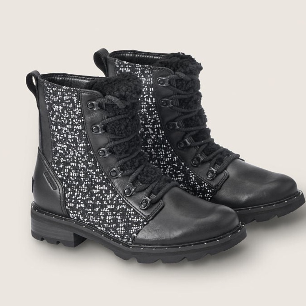 Sorel Lennox Lace Cozy leather tweed fur lined waterproof boots
